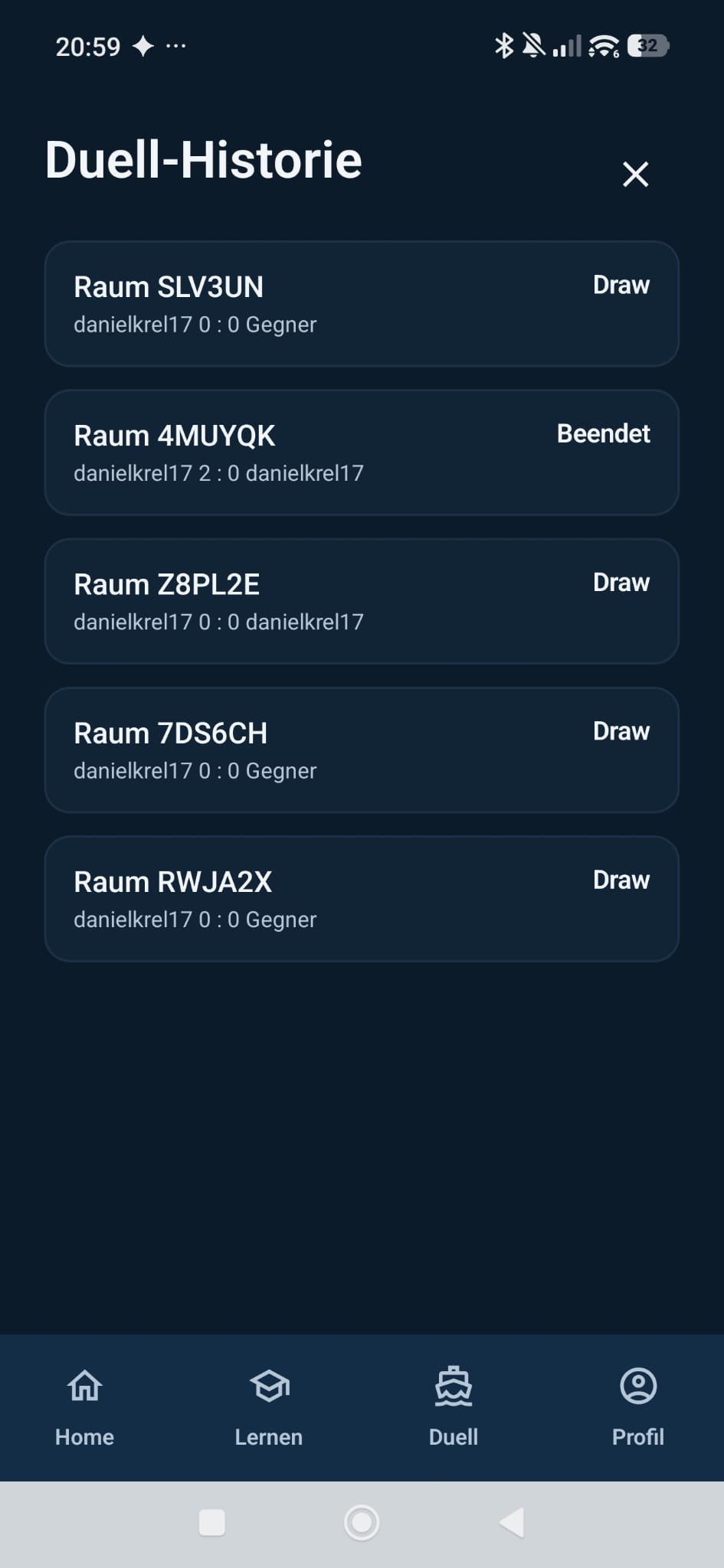 Duell-Historie mit vergangenen Matches