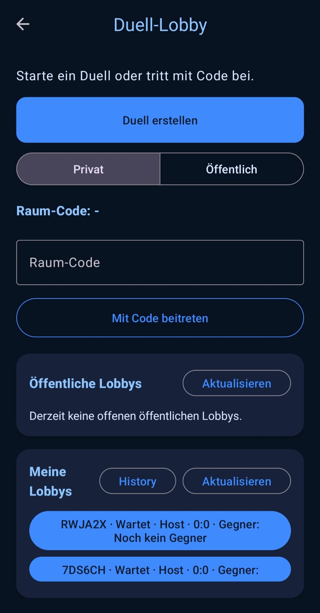 SBFReady Duell-Lobby für 1-gegen-1 Quiz-Battles